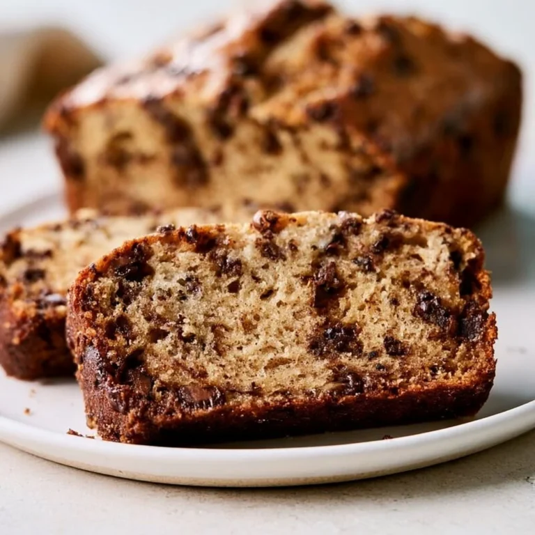 Loaf of chocolate chip banana bread on a wooden cutting board