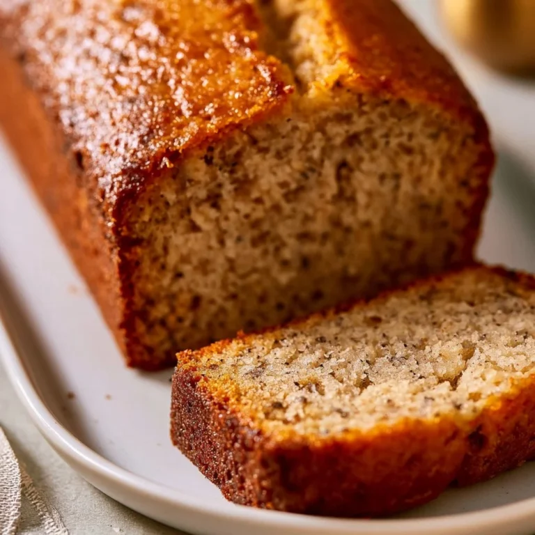 Loaf of easy banana bread with sliced bananas on top