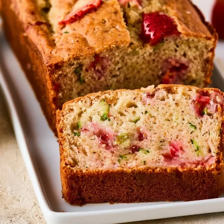 Slice of delicious strawberry zucchini bread on a plate