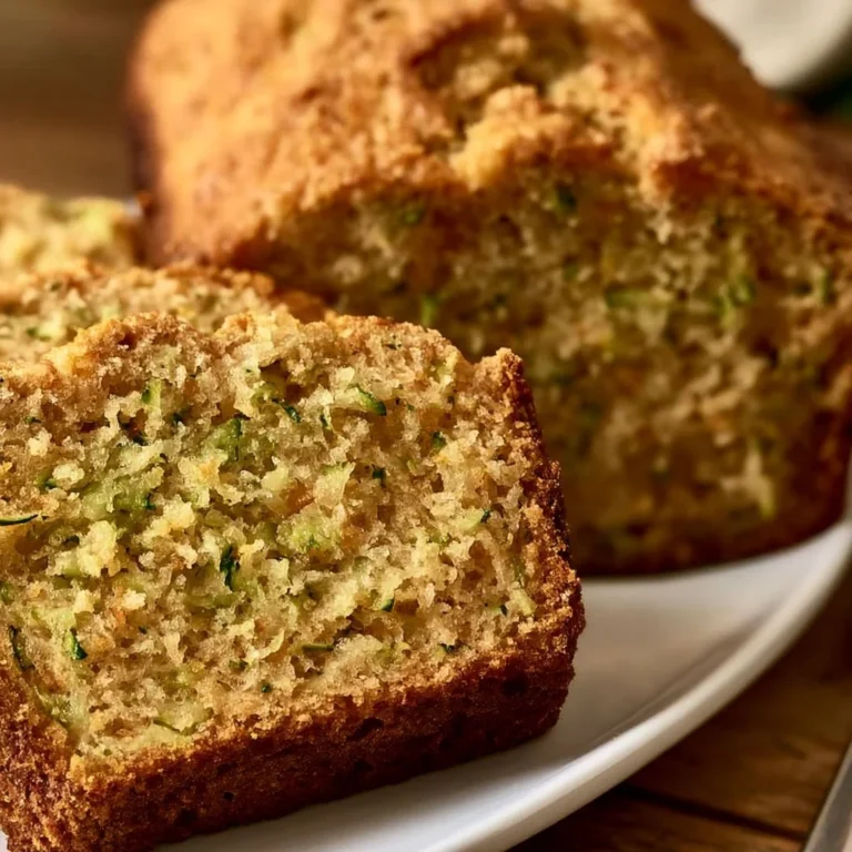 Loaf of easy homemade zucchini bread on a wooden table