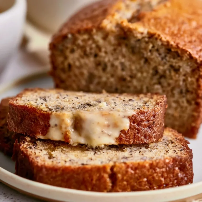 Delicious extra moist banana bread loaf on a wooden table