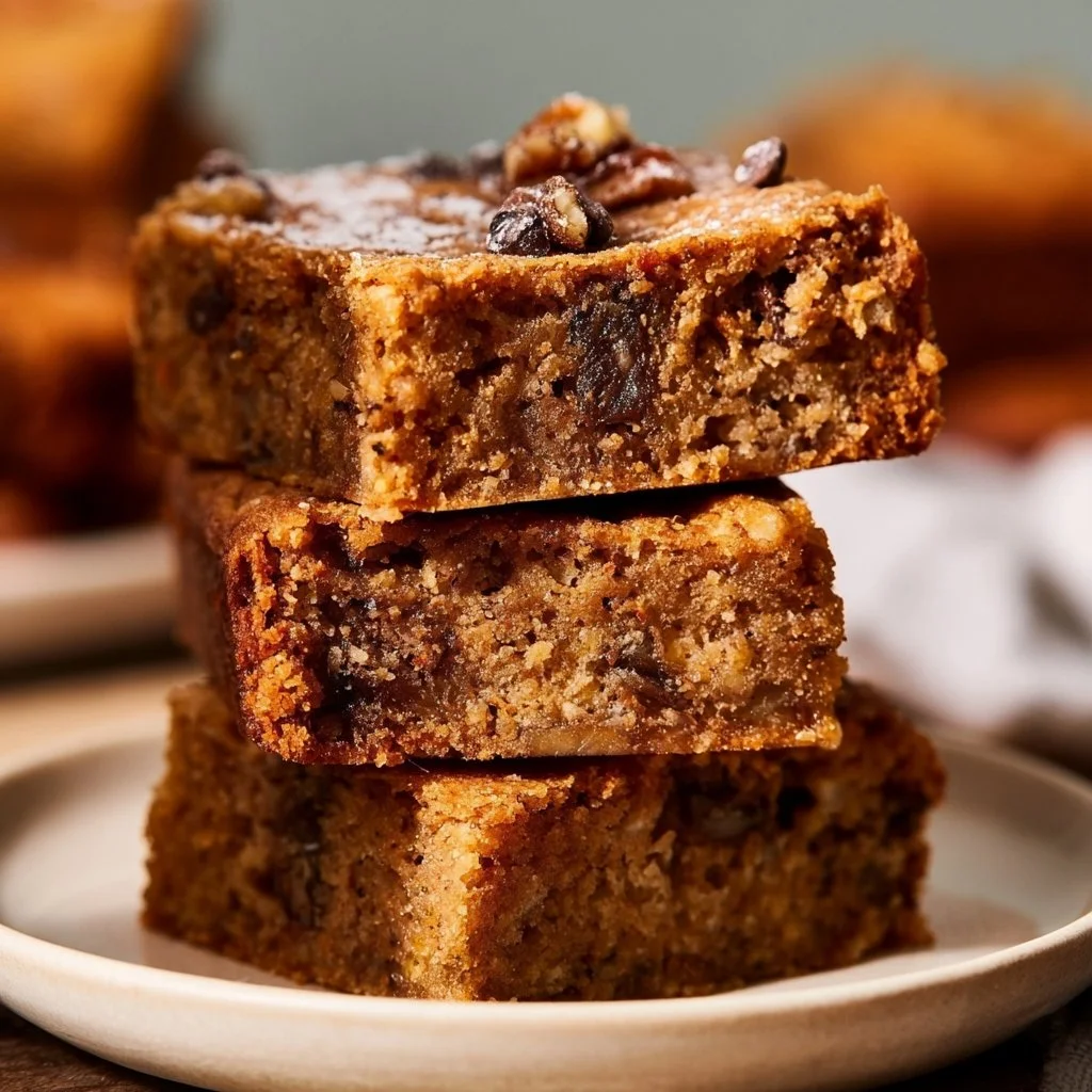 Healthy banana bread blondies showcasing moist texture and sweet banana flavor