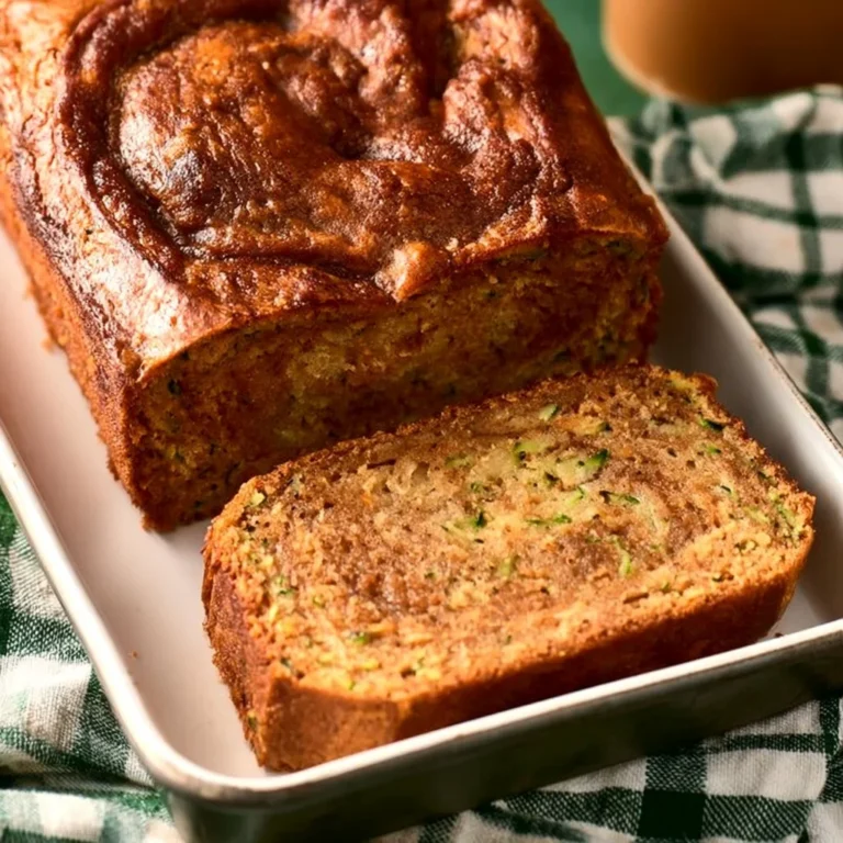 Loaf of moist cinnamon swirl zucchini bread with a swirl of cinnamon and sugar