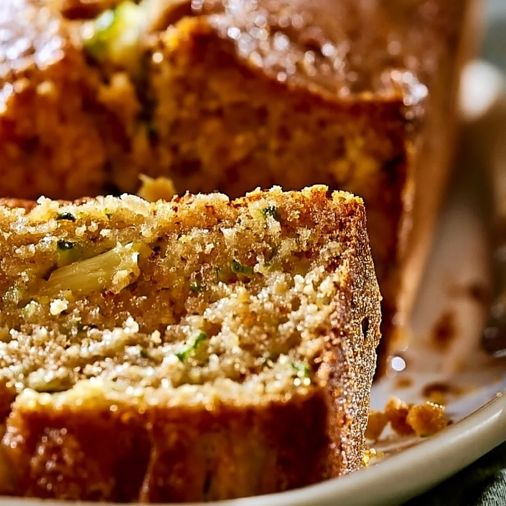 Loaf of homemade Pineapple Zucchini Bread on a wooden table