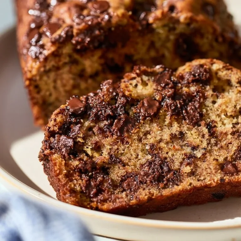 Moist chocolate chip banana bread freshly baked with chocolate chips