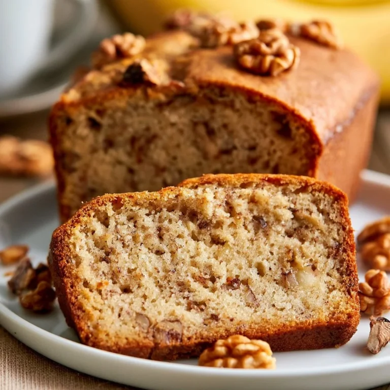 Deliciously moist ultimate banana nut bread with walnuts and a golden crust.